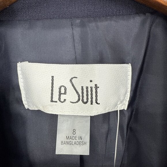 Le Suit Womens Size 8 Navy Blue Notch Collar Three Button Blazer Jacket Work NWT - Picture 3 of 7